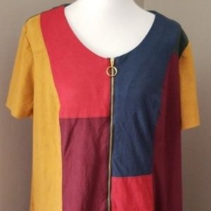 CATO WOMENS SIZE LARGE, PATCH WORK DRESS, GOLD ZIP
